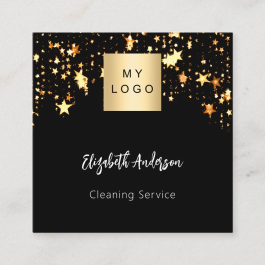 ブラック金ゴールドスターQRコードソーシャルメディアのロゴ スクエア名刺 (正面)