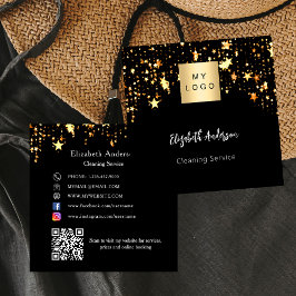 ブラック金ゴールドスターQRコードソーシャルメディアのロゴ スクエア名刺