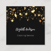 ブラック金ゴールドスターQRコードソーシャルメディア スクエア名刺 (正面)