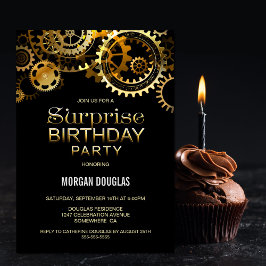 ブラック金ゴールドスチームパンクウォッチギアサプライズ誕生日 招待状