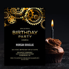 ブラック金ゴールドスチームパンクウォッチギア誕生日 招待状