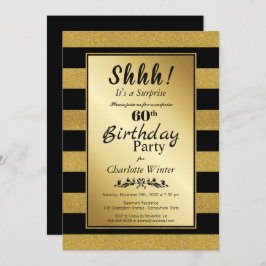 ブラック金ゴールドストライプのサプライズ60誕生日 招待状