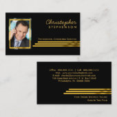 ブラック金ゴールドストライプのプロフェッショナルコンサルティングフォト 名刺 (正面/裏面)