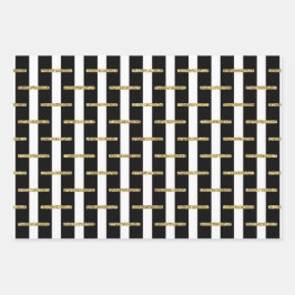 ブラック金ゴールドストライプのラッピング紙シートセット3 ラッピングペーパーシート