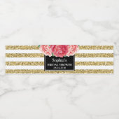 ブラック金ゴールドストライプピンクフローラブライダルシャワー ペットボトルラベル (シングルラベル)