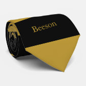 ブラック金ゴールドストライプモノグラムネックタイ ネクタイ (ロール)