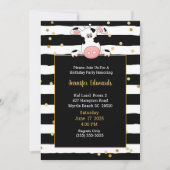 ブラック金ゴールドストライプ牛テーマ子供の誕生日パーティー 招待状 (正面)