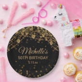 ブラック金ゴールドストリングライトグリッター大人誕生日 ペーパープレート (パーティー)