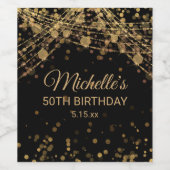 ブラック金ゴールドストリングライトグリッター大人誕生日 ワインラベル (シングルラベル)