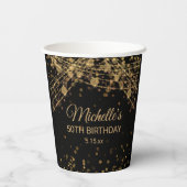 ブラック金ゴールドストリングライトグリッター大人誕生日 紙コップ (裏面)