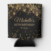 ブラック金ゴールドストリングライトグリッター大人誕生日 缶クーラー (正面)