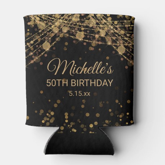 ブラック金ゴールドストリングライトグリッター大人誕生日 缶クーラー (裏面)