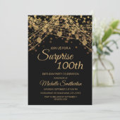 ブラック金ゴールドストリングライトサプライズ100誕生日 招待状 (スタンド正面)