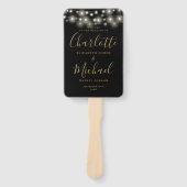 ブラック金ゴールドストリングライトスクリプト結婚式 プログラム ハンドファン (正面)