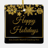 ブラック金ゴールドスノーフレークカスタムビジネスクリスマス セラミックオーナメント (正面)