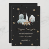 ブラック金ゴールドスノーフレークトインデアハッピーニューイヤーカード シーズンカード (正面/裏面)