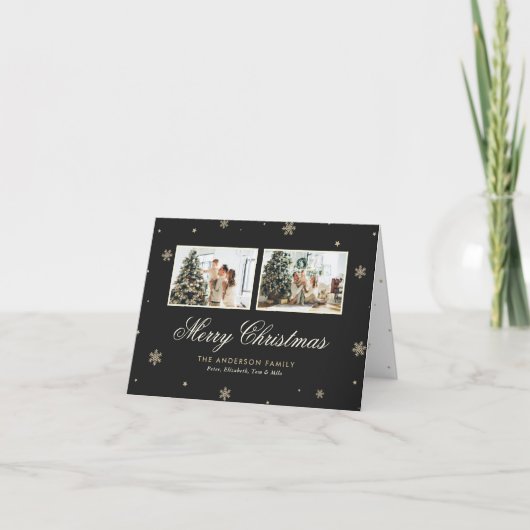 ブラック金ゴールドスノーフレークミニマル写真 シーズンカード (正面)