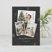 ブラック金ゴールドスノーフレーク写真メリークリスマスカード シーズンカード (スタンド正面)