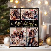 ブラック金ゴールドスノーフレーク5フォトコラージュクリスマス シーズンカード