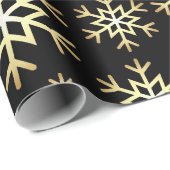 ブラック金ゴールドスノーフレーク・パターン・パーティー・ラップ ラッピングペーパー (ロールコーナー)