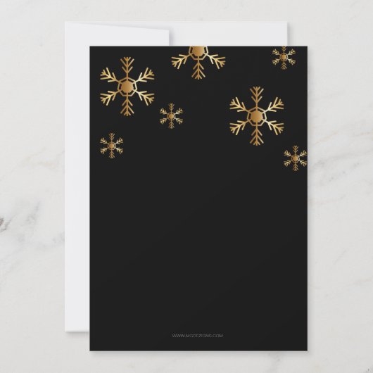 ブラック金ゴールドスノー企業のフレークスホリデーパーティー 招待状 (裏面)