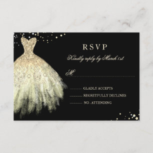 ブラック金ゴールドスパークルドレスキンセアニェラRSVP 出欠カード
