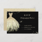 ブラック金ゴールドスパークルドレスキンセアニェラRSVP 出欠カード (正面/裏面)