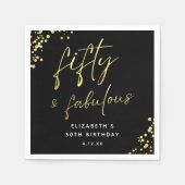 ブラック金ゴールドスパークルフィフティアンドファブラス誕生日 スタンダードカクテルナプキン (正面)