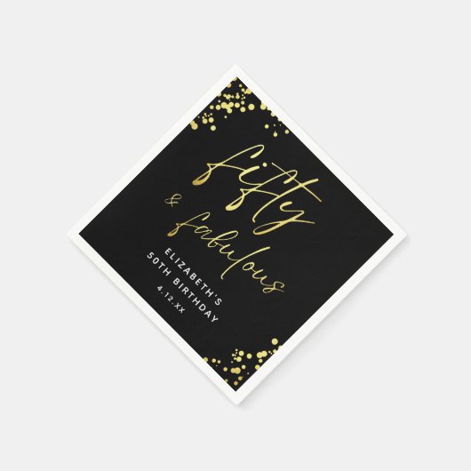 ブラック金ゴールドスパークルフィフティアンドファブラス誕生日 スタンダードカクテルナプキン (角)