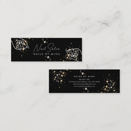 ブラック金ゴールドスペックスハンドネイルサロン スキニー名刺 (正面/裏面)