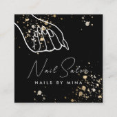 ブラック金ゴールドスペックスハンドネイルサロン スクエア名刺 (正面)