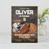 ブラック金ゴールドスポーツボーイズ誕生日 招待状 (スタンド正面)