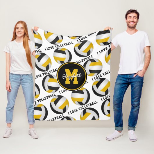 ブラック金ゴールドスポーツルーム私はバレーボールパターンが大好き フリースブランケット (インサイチュ)