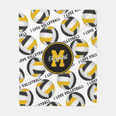 ブラック金ゴールドスポーツルーム私はバレーボールパターンが大好き フリースブランケット (正面)