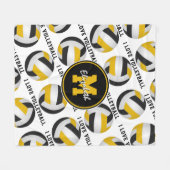 ブラック金ゴールドスポーツルーム私はバレーボールパターンが大好き フリースブランケット (正面(横))