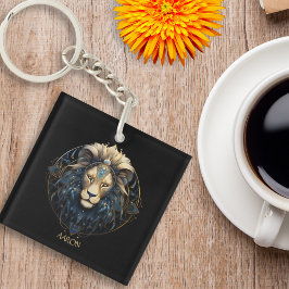 ブラック金ゴールドスモダンクリプト大きな猫スターサインレオ キーホルダー