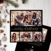 ブラック金ゴールドスモダンクリプト5フォトコラージクリスマス シーズンカード