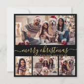 ブラック金ゴールドスモダンクリプト5フォトコラージクリスマス シーズンカード (正面)