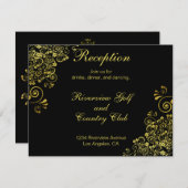 ブラック金ゴールドスワーズウェディングレセプション招待状 エンクロージャーカード (正面/裏面)