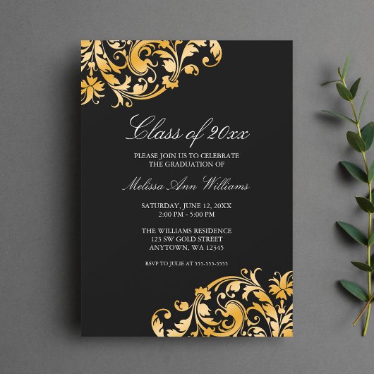 ブラック金ゴールドスワール卒業パーティー発表 招待状