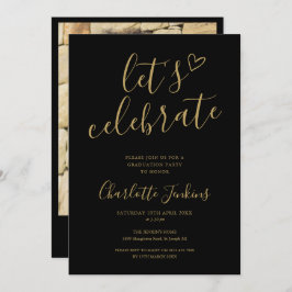 ブラック金ゴールドス祝クリット写真卒業パーティー 招待状