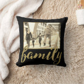 ブラック金ゴールドセピア家族写真 クッション (ブランケット)