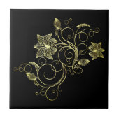 ブラック金ゴールドセラミックタイル花付きカラー選択 タイル (正面)
