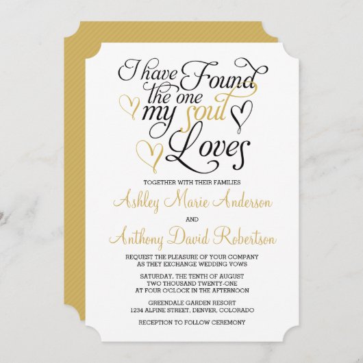 ブラック金ゴールドソウルラブズハート結婚式招待状 招待状 (正面/裏面)