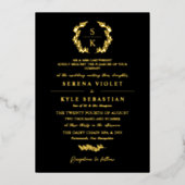 ブラック金ゴールドタイポグラフィリースモノグラム結婚ズ 箔招待状 (正面)