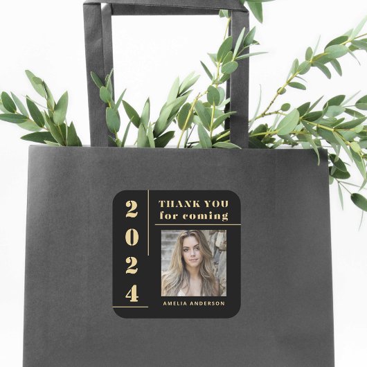 ブラック金ゴールドタイポグラフィ写真卒業 スクエアシール