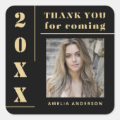 ブラック金ゴールドタイポグラフィ写真卒業 スクエアシール (正面)