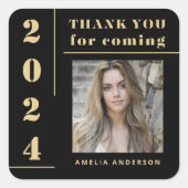 ブラック金ゴールドタイポグラフィ写真卒業 スクエアシール (正面)