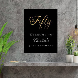 ブラック金ゴールドタイポグラフィ誕生日パーティーへようこそ ポスター