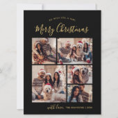 ブラック金ゴールドタイポグラフィ5 Photo Collageクリスマス シーズンカード (正面)